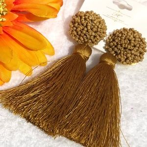 New Large Suntan Boho Earrings Fluffy Post Tassels